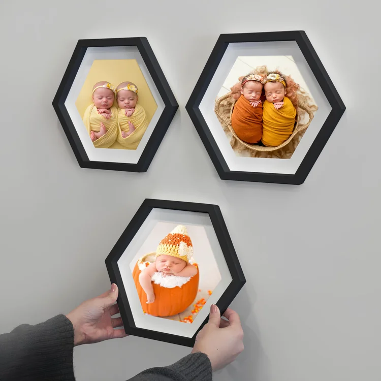 Yapışkanlı Sök Tak Paspartulu Altıgen Çerçeve - 3'lü