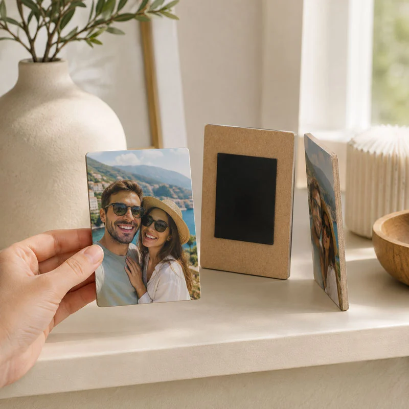 Kişiye Özel 6x9 cm Fotoğraf Baskılı Ahşap Buzdolabı Magneti - 24 Adet