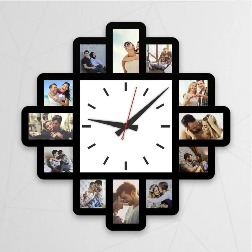 Şık Tasarımlı 12 Fotoğraf Baskılı Ahşap Saat